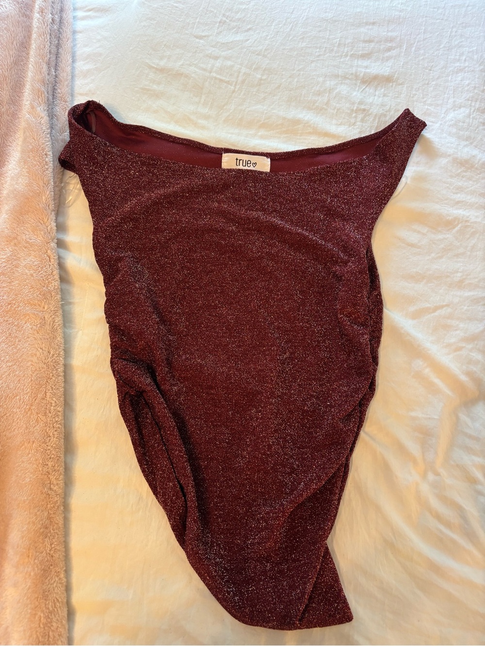 True Sparkle Burgundy Off-Shoulder Bodysuit